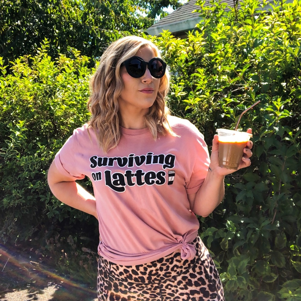 Graphic Surviving on Lattes crew neck T-shirt